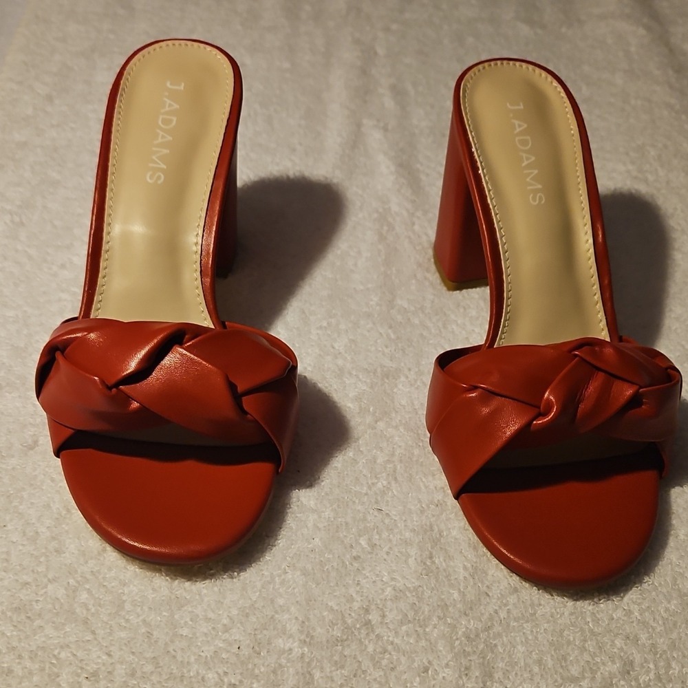 J. Adams Red PU Braided Strap Block Heel Mule Open Toe Slip On Size 7.5